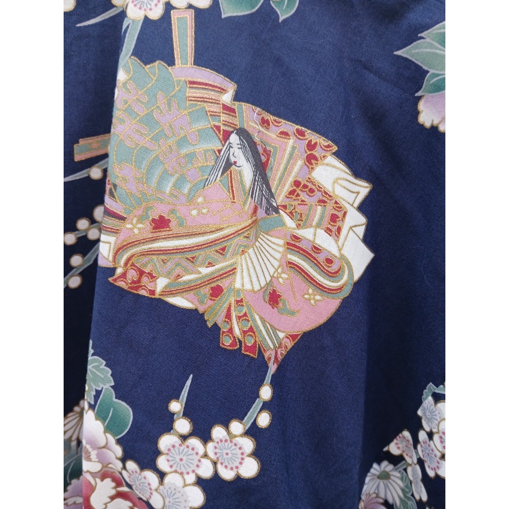 Nwot Smithsonian Cotton Kimono Robe Navy Blue Princess Peony Yukata M - Picture 11 of 11